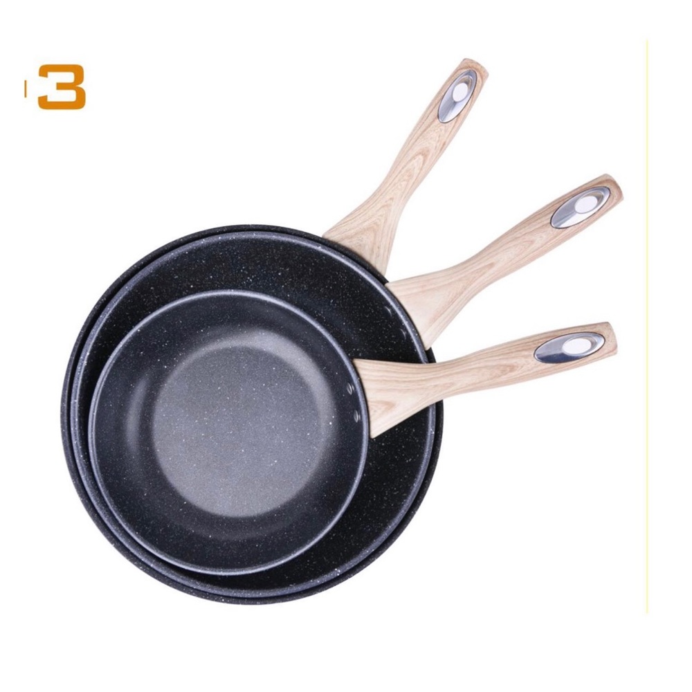 Homgeek Cookware Set3-Pack Fry Pan Set with Wooden Handle, Suitable for Cooking